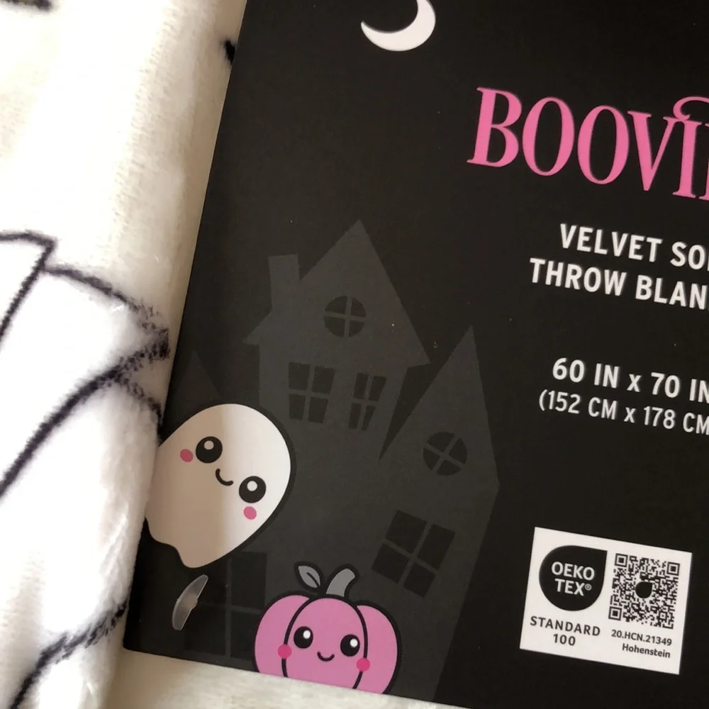 Booville White Soft Throw Blanket with READING GHOSTS Motifs